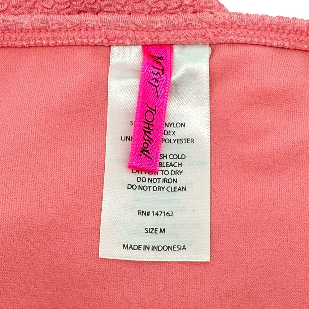 Betsey Johnson Bikini Bottom M Pink Ribbed Rosette High Waist Scrunch Resort NWT - Picture 11 of 11